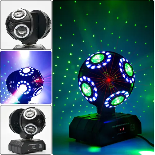 Miniatura 9 de Luz LED de Cabeza Móvil para DJ, Haz Giratorio, Luces de Escenario, Foco Puntual, Control de Sonido para Eventos, Dmx512, Iluminación de Discoteca