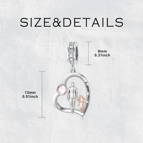 Miniatura 170 de PROESS Dije para padre, madre e hija, pulsera de plata de ley para pulseras, regalos de cumpleaños, día de San Valentín, para hija, madre, amante