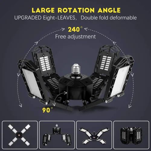 Miniatura 2 de Paquete de 2 luces LED de garaje, lámpara de trabajo de techo E26/E27 con rosca superbrillante, 200 W, 20000 lúmenes, deformable para sótano, con 8