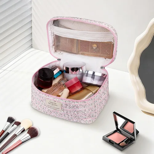 Miniatura 2 de Gosect Bolsa de maquillaje grande, bonita bolsa de cosméticos para mujeres y niñas, bolsa de aseo estética de coqueta floral, bolsa organizadora