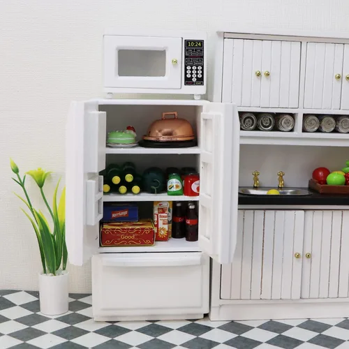 Miniatura 3 de Casa de muñecas en miniatura Nevera 1:12 Accesorios de decoración de muebles Mini refrigerador Cocina Sala de estar Escena Modelo Adornos