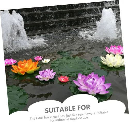 Miniatura 6 de Yardwe Flores de loto flotantes artificiales para decoración de agua simulada de estanque fáciles de instalar
