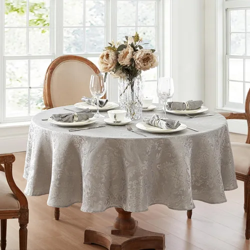 Miniatura 27 de Elrene Home Fashions Caiden Elegance - Mantel de damasco impermeable, resistente a manchas y arrugas, 70" redondo, granate Arándano