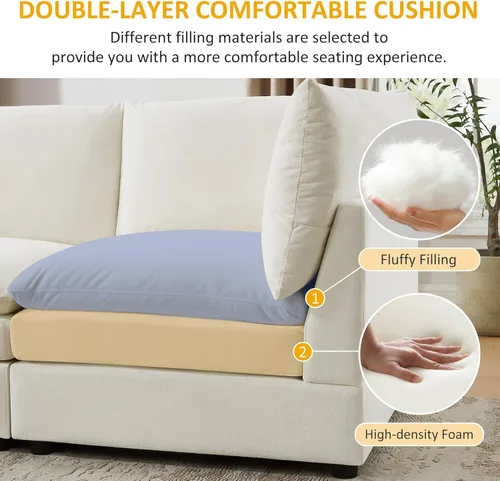 Miniatura 4 de VANOMi Sofá Seccional Modular Cloud de 127" para Sala de Estar, Sofá Cama Moderno de Gran Tamaño con Asiento Profundo y Otomana de Cojín Grueso