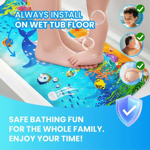 Miniatura 6 de Tapete de baño para bebé, 40 x 16 pulgadas, extra grande, alfombrillas antideslizantes para bañera y ducha con dibujos animados para niños