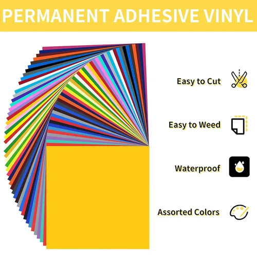 Miniatura 2 de Huaxing Paquete de 90 láminas de vinilo adhesivo permanente (12 x 12 pulgadas, brillante, mate, metálico) para la mayoría de máquinas de corte