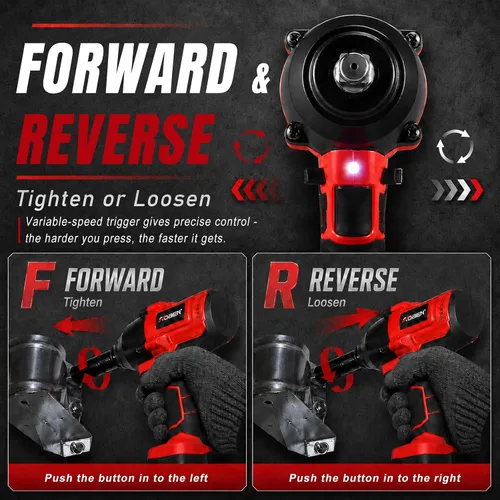 Miniatura 4 de AOBEN Llave de impacto inalámbrica de 1/2 pulgada, Kit de pistola de impacto eléctrica, Máximo 600N.M/450Ft-lbs Alto torque, Destornillador