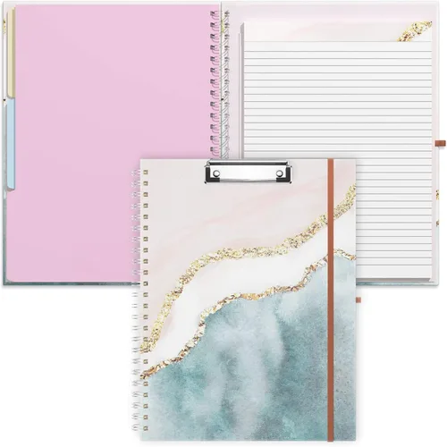 Miniatura 15 de Rimilak Spiral Clipboard Folio with Refillable Lined Notepad, 14.5 x 9.8 In, Hardcover Cover with 5 Interior Pockets, Elastic Band and Pen Loop