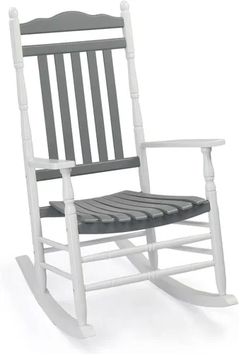 Miniatura 12 de VINGLI Mecedora de madera, silla para exteriores con soporte de 450 libras, balancín relajante con asiento de respaldo alto de madera maciza