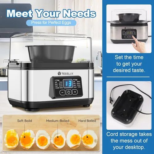 Miniatura 3 de Tesslux Olla eléctrica rápida para huevos, capacidad de 6 huevos para huevos duros, huevos escalfados, huevos revueltos u tortillas con apagado