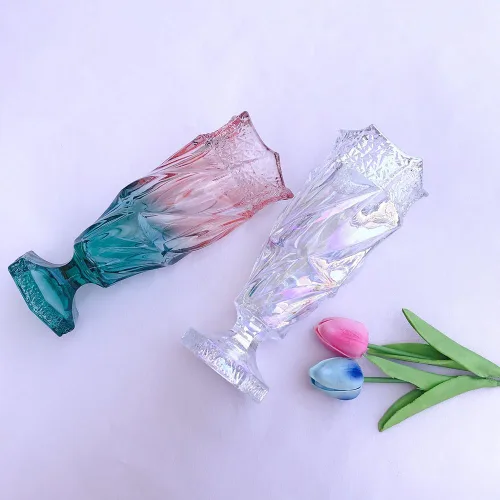 Miniatura 5 de Florero de cristal de 2.4 libras 9.5 pulgadas, estilo bohemio, para centros de mesa, boda, decoración del hogar florero de cristal (brillante)
