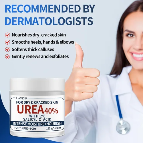 Miniatura 2 de Crema de urea 40% con ácido salicílico al 2%, hidratante de máxima fuerza para piel seca y agrietada en pies, manos, talones, codos y rodillas, 5.29