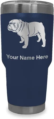 Miniatura 38 de LaserGram Vaso aislado al vacío de 20 onzas, Bulldog Dog, grabado personalizado incluido (negro)