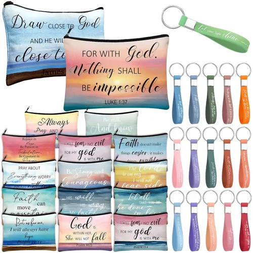 Miniatura 8 de Hillban - 32 bolsas de lona de maquillaje cosmético de lona a granel para mujeres, regalos inspiradores para profesores, bolsa de viaje, neceser