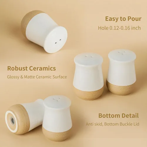 Miniatura 6 de Hasense Juego de salero y pimentero, salero blanco de cerámica para encimera de cocina, bonitos pimenteros, juego de coctelero de especias