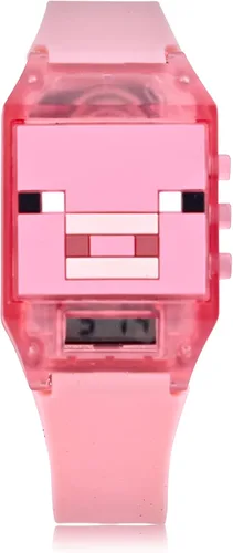 Microsoft Minecraft Min4031AZ - Reloj digital para niños, luz intermitente, pantalla LCD, reloj para niñas, correa de silicona en color rosa (modelo