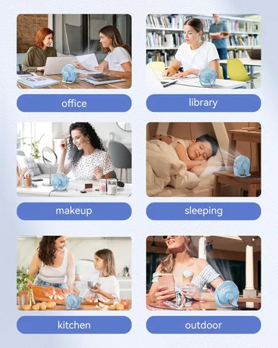 Miniatura 8 de Edvision Ventilador de escritorio con USB, ventilador pequeño portátil de 5 pulgadas, ventilador de mesa personal de 3 velocidades con viento Azul