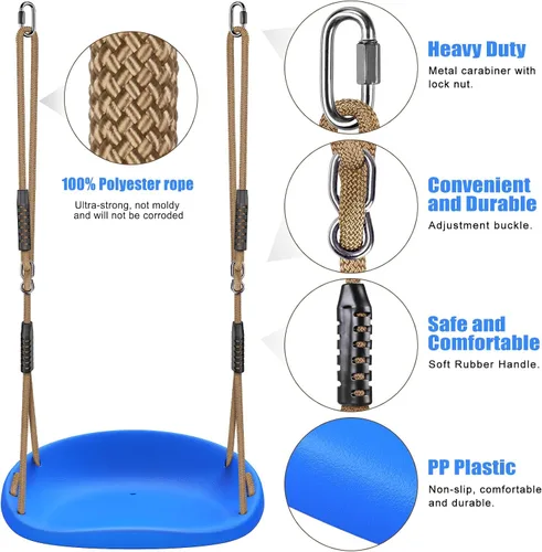 Miniatura 6 de SELEWARE Asiento de columpio resistente para adultos y niños, columpio de árbol con cuerdas a prueba de inclemencias del tiempo, accesorios para A