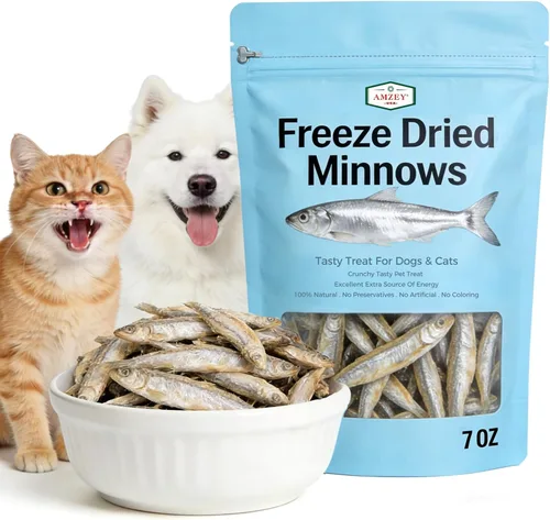 Amzey Minnows - Golosinas para perros de 7 onzas, golosinas para gatos Minnows liofilizadas, golosinas de entrenamiento de alta proteína y calidad