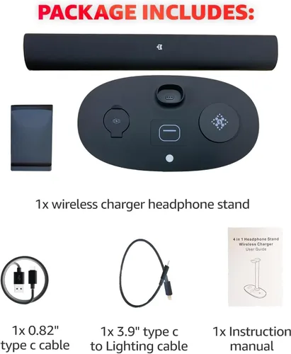 Miniatura 7 de Cargador inalámbrico 4 en 1 con soporte para auriculares, soporte para cascos y base de estación para Apple Watch, AirPods Max/Pro/Pro 2/AirPods