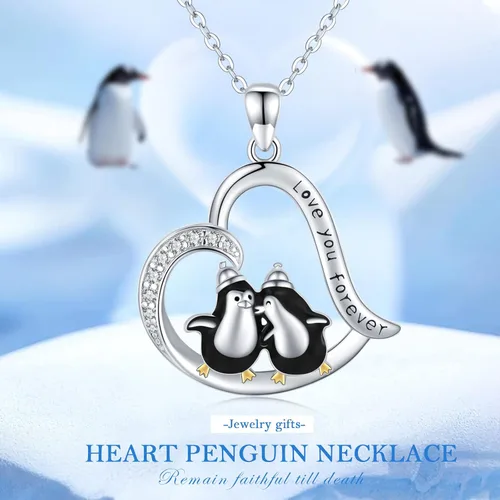 Miniatura 7 de lotus & leaf Penguin Necklace Sterling Silver HeartMoon Pendant Necklace Penguin Gifts for Women Girls