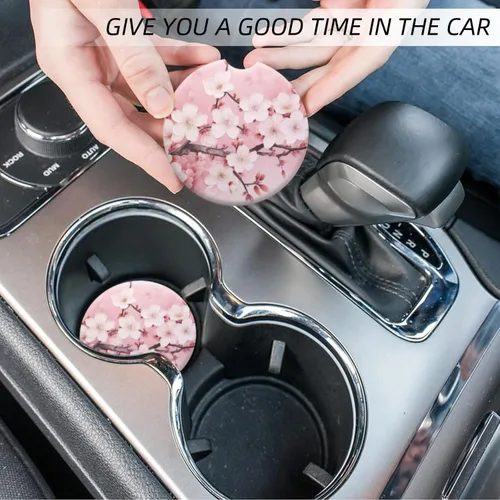 Miniatura 7 de Portavasos para automóvil, posavasos de cerámica con estampado floral rosa, soporte antideslizante con agarre para la punta del dedo, accesorios