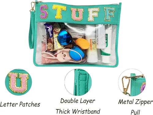 Miniatura 3 de TopTTanBo Bolsa transparente de chenilla con letras, multiusos, transparente, impermeable, para aperitivos, maquillaje, con correa para la muñeca