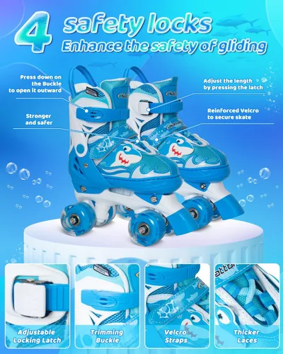 Miniatura 4 de Nattork Patines de ruedas para niños, patines ajustables con luz para niñas y niños, patines verdes, azules, morados y rosas para niños pequeños