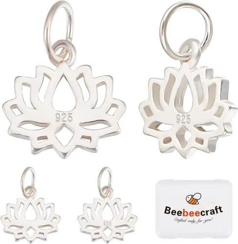 Beebeecraft 5 unidades/caja de trébol de cuatro hojas de plata de ley 925 de buena suerte, dijes de trébol para el día de San Patricio, colgantes