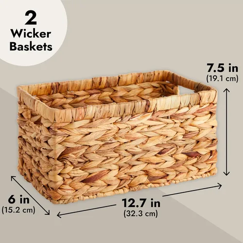Miniatura 4 de Juvale Cesta rectangular pequeña de mimbre, cesta de jacinto de agua tejida a mano, se adapta a estantes de almacenamiento estándar, paquete de 2