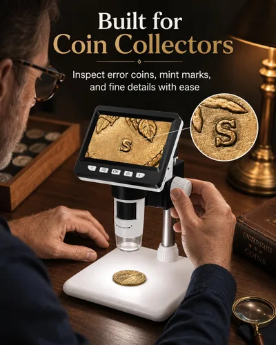 Miniatura 6 de Microscopio de monedas de 4.3 pulgadas, microscopio digital AOPICK LCD 1000X, lupa de monedas USB 1080P para monedas de error con 8 luces LED Blanco