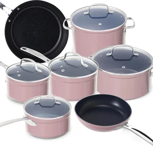 Miniatura 25 de Nuwave - Juego de 12 utensilios de cocina forjados y ligeros, revestimiento ultra antiadherente de cerámica Duralon G10 saludable, tapas de vidrio
