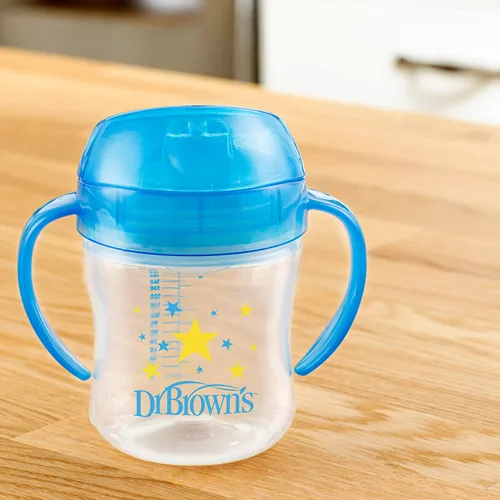 Miniatura 4 de Dr. Brown's Milestones - Vaso entrenador con boquilla suave y asas, color azul estrella, sin BPA, 6 oz/180 mL, a partir de 6 meses