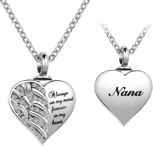 Miniatura 8 de Collar de alas de ángel guardián para cenizas, joyería de cremación con urna de cristal en forma de corazón, collar conmemorativo para cenizas
