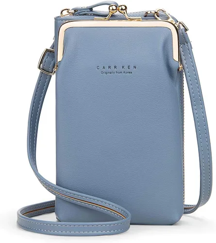 Miniatura 17 de Bolsa cruzada de piel para teléfono celular, con ranuras para tarjetas con protección de interferencia de radiofrecuencia (RFID), de cuero, para Rosa