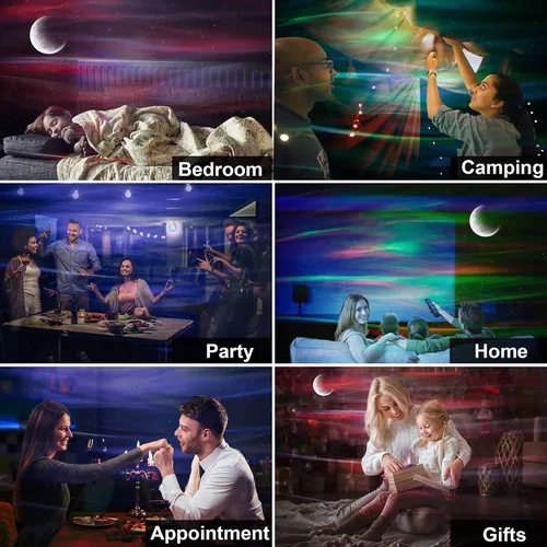 Miniatura 6 de Cadrim Proyector de estrellas con altavoz Bluetooth y control remoto, proyector de galaxia, luces del norte, proyector Aurora con estrella lunar