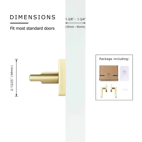 Miniatura 6 de Linkaa Paquete de 2 manijas de puerta de latón dorado para puerta francesa de armario (2 manijas), 1 par, manija de puerta cuadrada de latón
