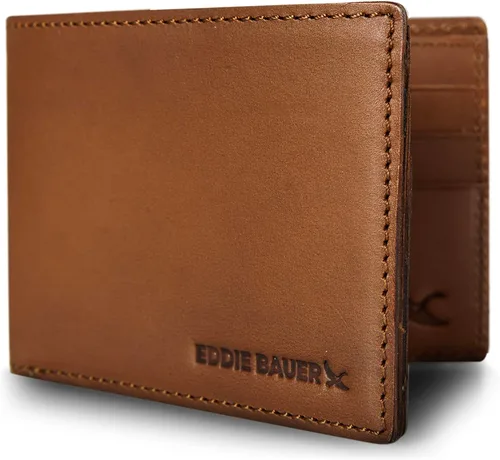 Miniatura 7 de Eddie Bauer Men's Rugged Leather Bifold Wallet Money Clip RFID Protection ID Window Genuine Leather EDC
