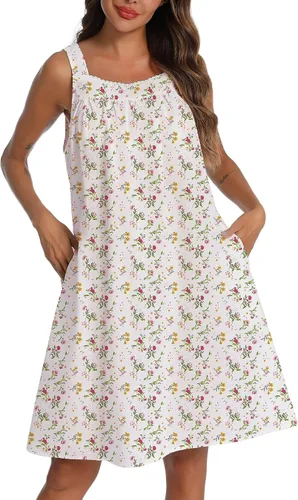 Miniatura 17 de YOZLY - Camisones de algodón sin mangas para mujer, camisón de tanque de noche con bolsillos