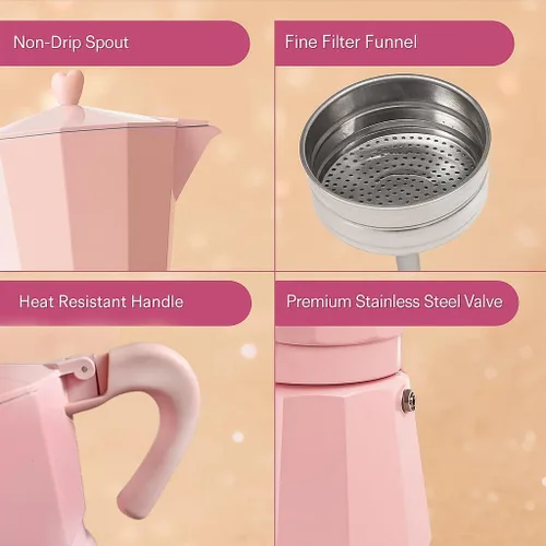 Miniatura 6 de HARIRA Cafetera de 9 tazas de café de estilo italiano y cubano, cafetera de aluminio duradera con mango ergonómico, rica infusión aromática