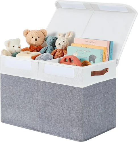 DECOMOMO Caja grande de almacenamiento de juguetes con tapa, 25 pulgadas de largo x 12 pulgadas de ancho x 16 pulgadas de alto, contenedor de