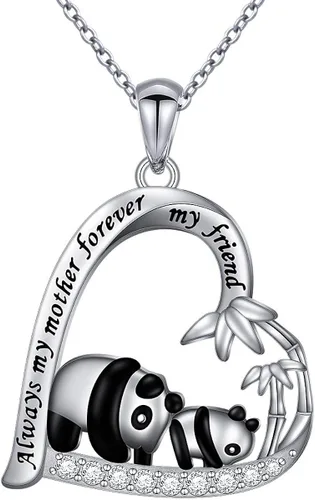 FLYOW Collar con colgante de panda de plata de ley S925 para mujeres adolescentes y niñas regalos para amantes de la penda Plata esterlina Circonia