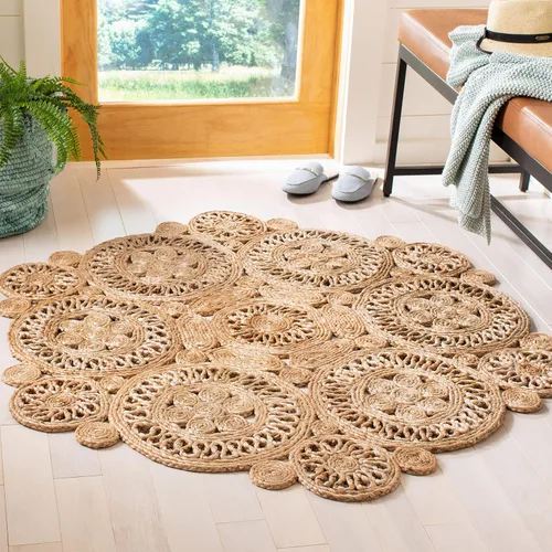 SAFAVIEH NFB238A - Alfombra redonda de fibra natural, 4 pies, redonda, natural, hecha a mano, estilo bohemio, con encanto de yute