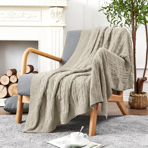 Miniatura 8 de jinchan - Manta ligera de punto trenzado tipo suéter, regalo para todo el año, para interiores y exteriores, para viajes, para sofá, cama, sillón