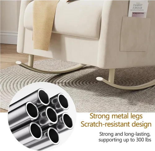 Miniatura 6 de HIPIHOM Mecedora para guardería, silla deslizante tapizada con bolsillo lateral, moderna silla de guardería con respaldo alto y patas de metal