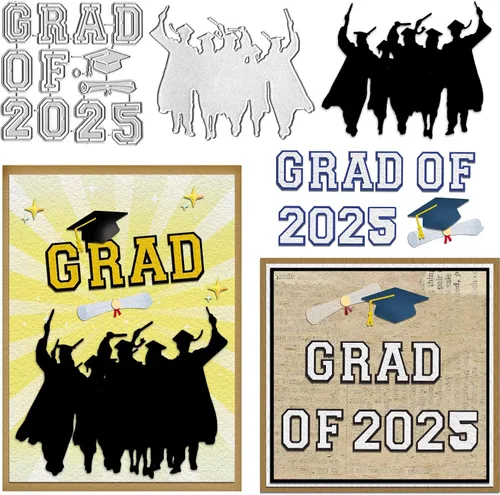 Hying Troqueles de corte de graduación 2025 para hacer tarjetas, troqueles de felicitaciones graduados graduados de licenciatura, plantillas en