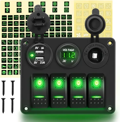 Miniatura 12 de GOOACC Panel de interruptor basculante de 3 bandas con cargador USB y encendedor de puros, interruptor de palanca de 12 V 24 V, interruptor Azul