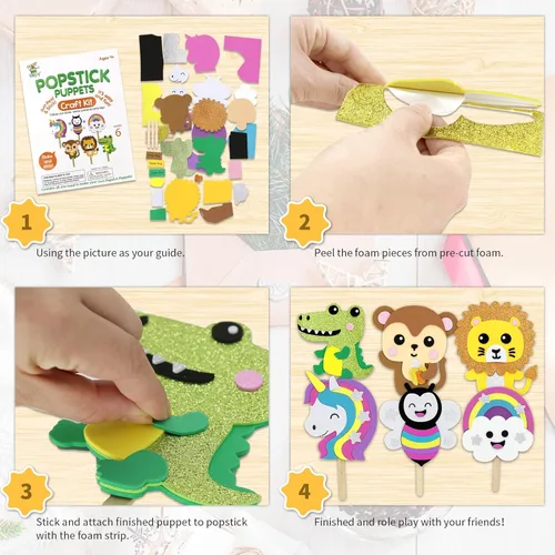 Miniatura 2 de VKPI Kit de manualidades para hacer 6 marionetas de palitos, manualidades de arte de espuma para regalo, juguetes para contar cuentos para niños