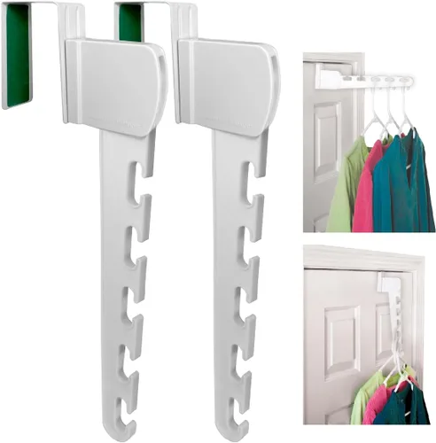 Wonder Hanger Over The Door - Paquete de 2 organizadores para perchas de ropa, ganchos en cascada que ahorran espacio, color blanco
