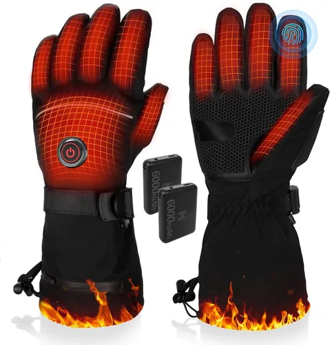 Guantes calefactables, 5 V 6000 mAh, guantes térmicos recargables para hombres y mujeres, guantes de calefacción eléctricos antideslizantes